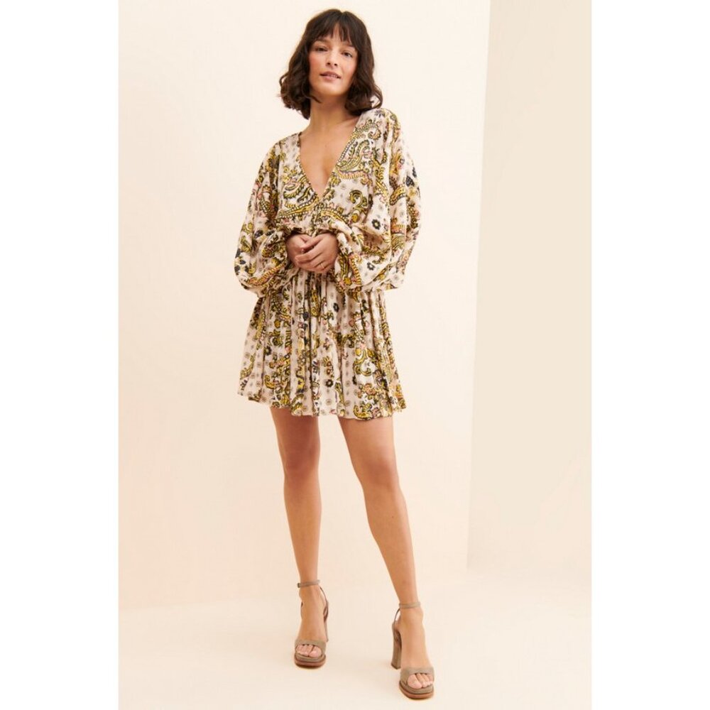 FREE PEOPLE Women's Printed Arzel Mini Dress Size XS In Tea Combo